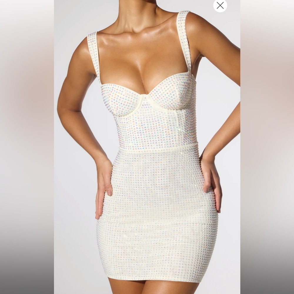 Embellished Corset Mini Dress in Ivory